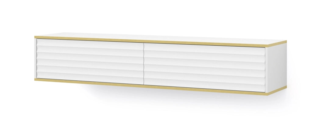 Mobile tv sospeso WABI cm 180x40x33h bianco opaco bordo oro