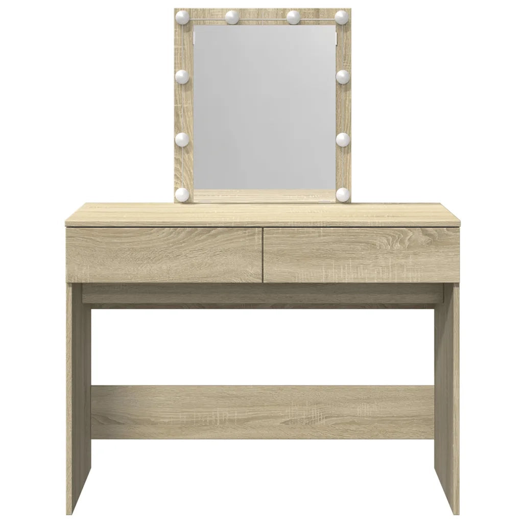 Toeletta | Tavolo da Trucco con LED Rovere Sonoma 100x40x130 cm