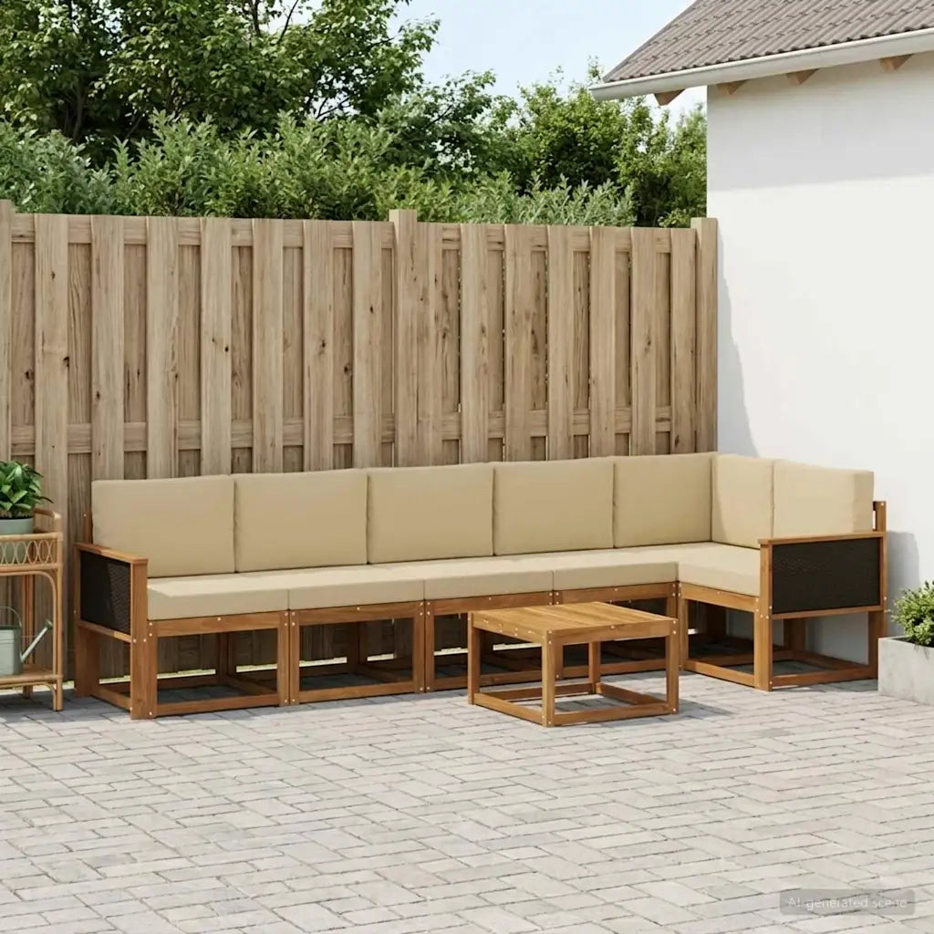 Set di divani da esterno 7 pcs Naturale e Beige Poliestere 3385264