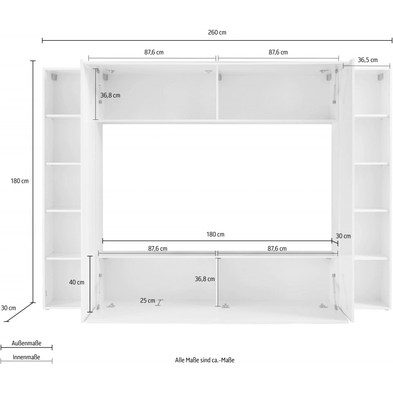 Parete soggiorno Maruska – 260x180x30 – Bianco Lucido