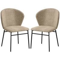 Set di 2 Sedie da Sala da Pranzo Seduta Imbottita in Tessuto Effetto Lino Piedi in Acciaio Stabile Design Moderno Marrone Chiaro