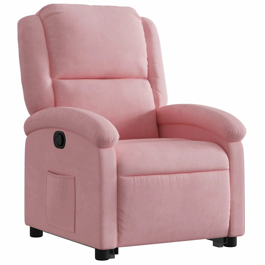 Poltrona Alzapersona Reclinabile Rosa in Velluto 3204304