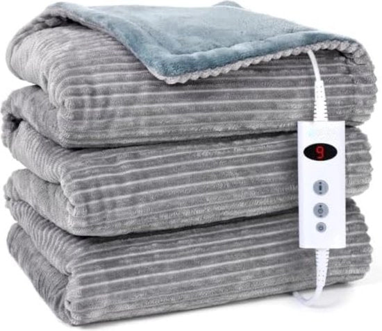 Bovendeken elettrico un posto - Bovendeken elettrico un posto - Bovendeken elettrico con cuscino - Bovendeken elettrico in fleece - 180x130cm - Grigio