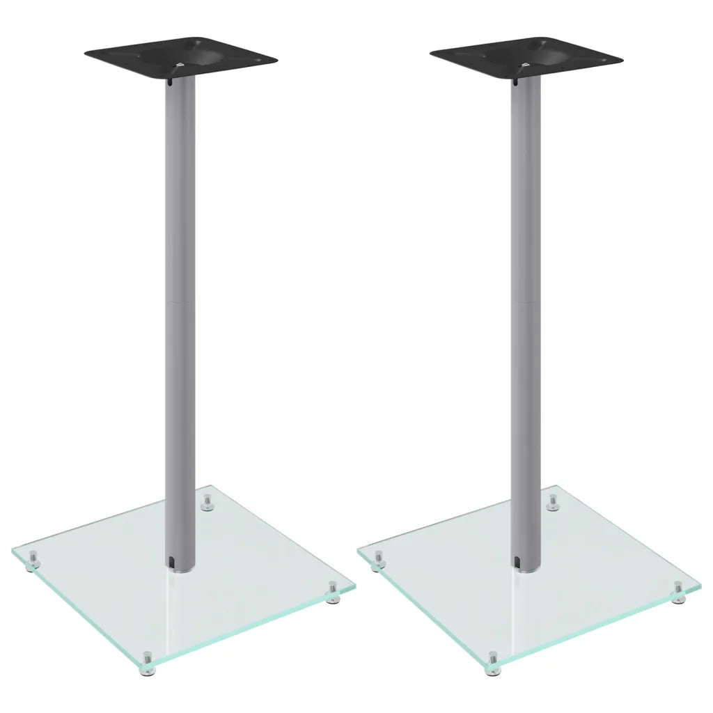 Pedane Casse 2pz Argento Vetro Temperato Design a 1 Pilastro 51815
