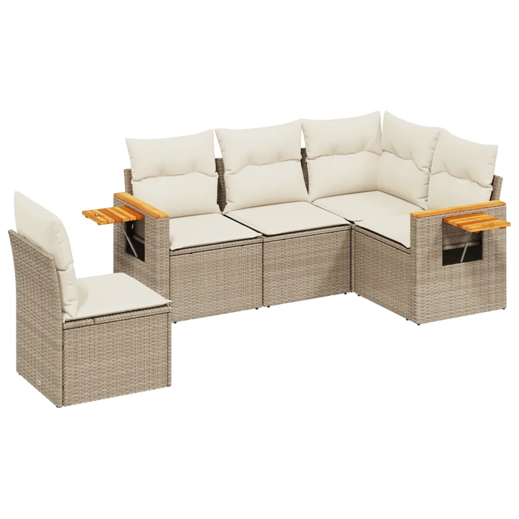 Set Divano da Giardino 5 pz con Cuscini Beige in Polyrattan 3259216