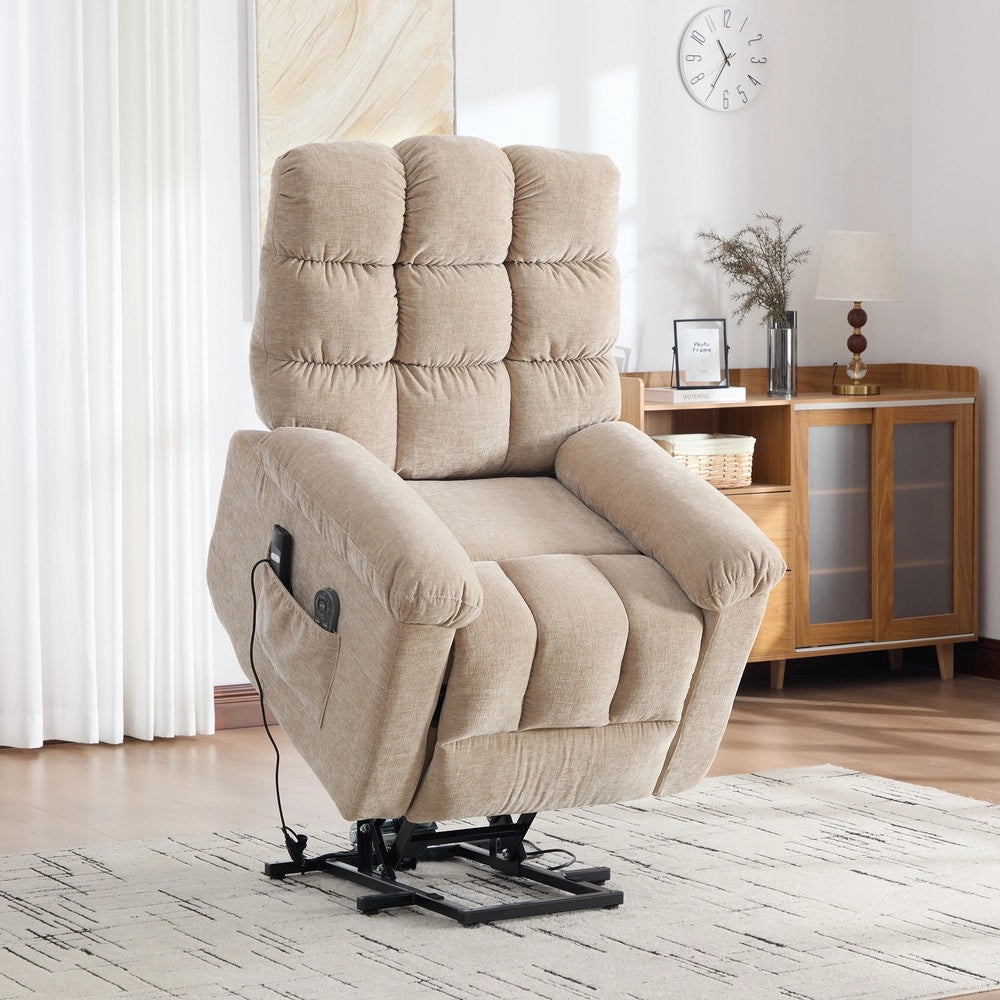 Poltrona Relax Elettrica Alzapersona con Massaggio, Riscaldamento e Poggiapiedi ¨C MINIMAL ¨C Beige Chiaro