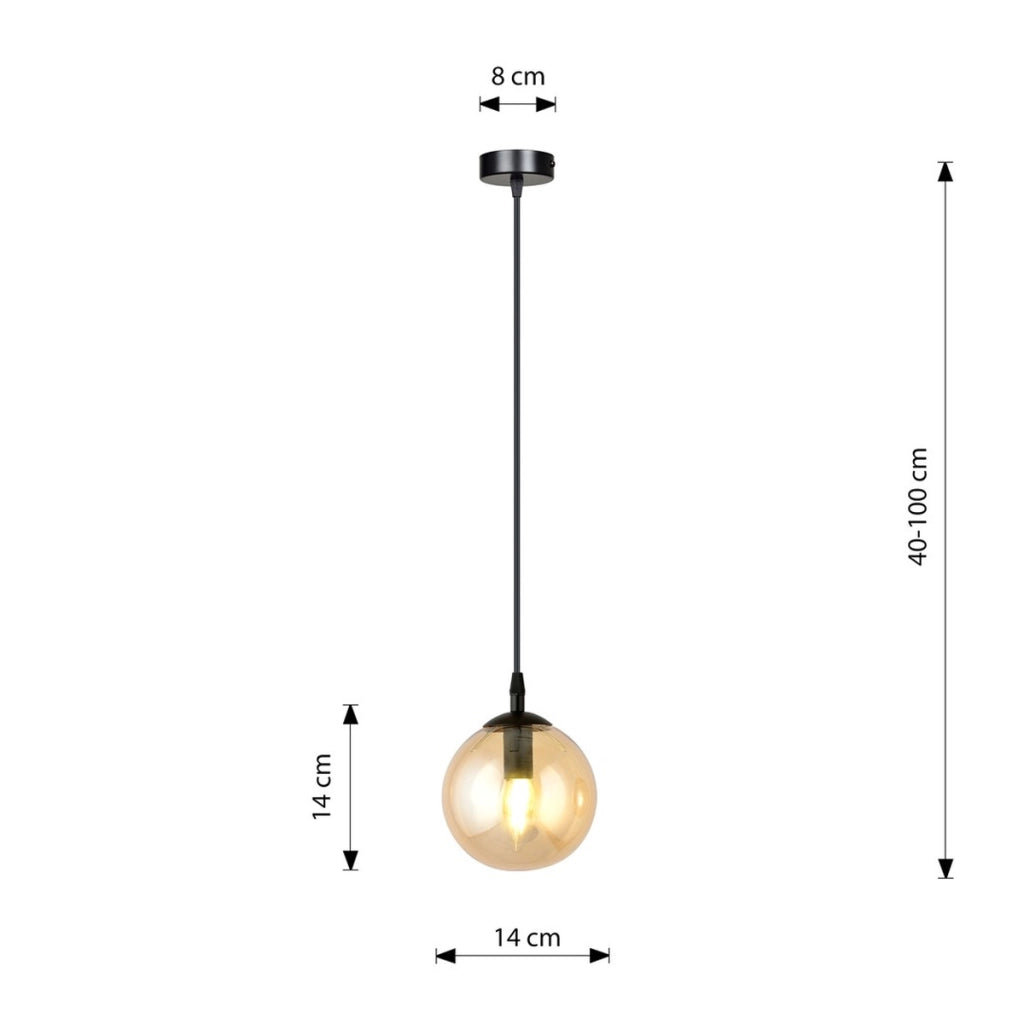 Lampada a sospensione Cosmo in acciaio e vetro ambra