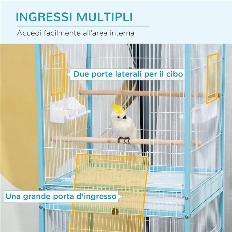GABBIA PER UCCELLI 2 IN 1 VOLIERA DA INTERNI CON 4 RUOTE E VASSOI ESTRAIBILI, 51.5X50X140CM