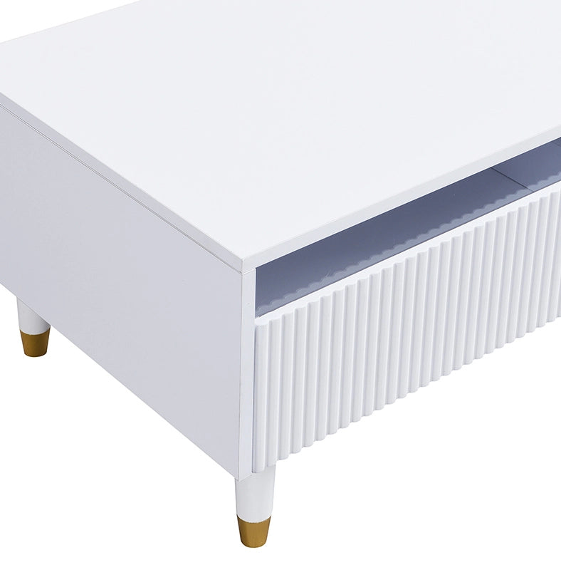 Tavolino 110x50x40 cm in MDF bianco con LED multicolore e 2 cassetti