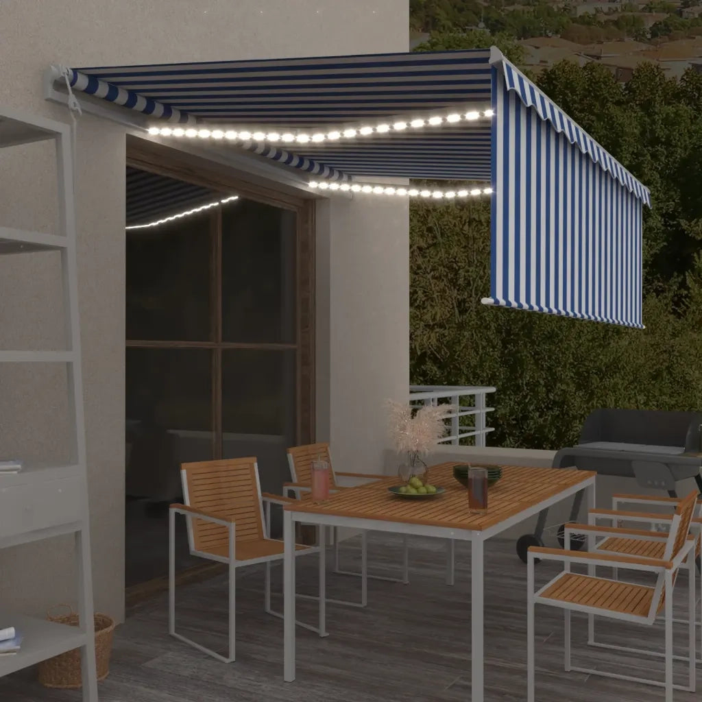 Tenda Automatica Parasole Sensore Vento LED 4x3m Blu Bianca 3069311