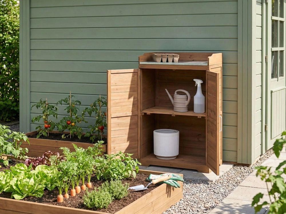 Banco da giardinaggio Legno di abete marrone scuro Mobili da esterno Resistente alle intemperie Dimensioni compatte