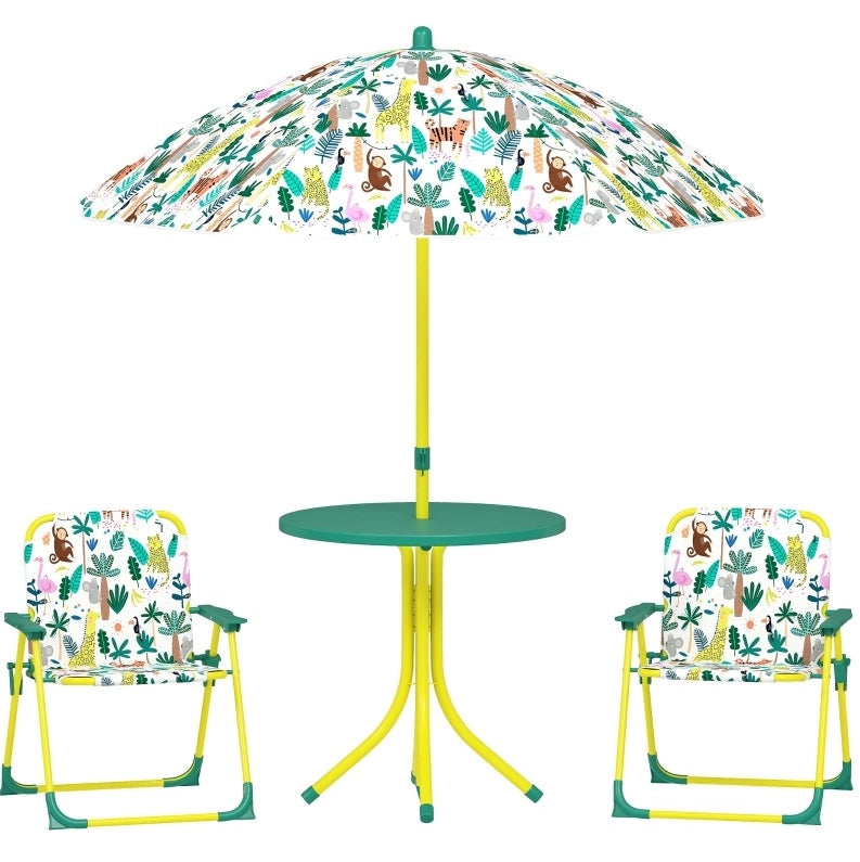Set da giardino per bambini 49,5 x 49,5 x 50 cm verde con parasole rimovibile