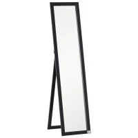Specchio da Terra e Parete con Supporto Richiudibile e Cornice in MDF, 37x48x152cm, Nero