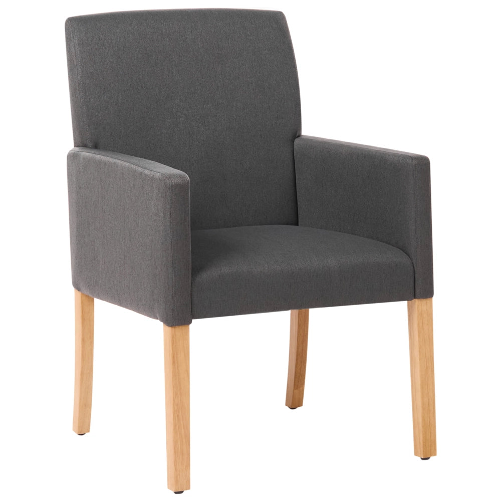 Sedia da pranzo Rivestimento in tessuto grigio Gambe in legno Seduta elegante con braccioli