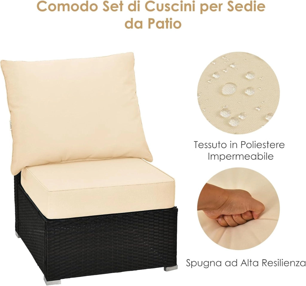 Cuscino per Divano da Giardino, Cuscino per Sedia Rattan per Esterno, Set di 2 Cuscino per Mobili da Giardino (Beige)