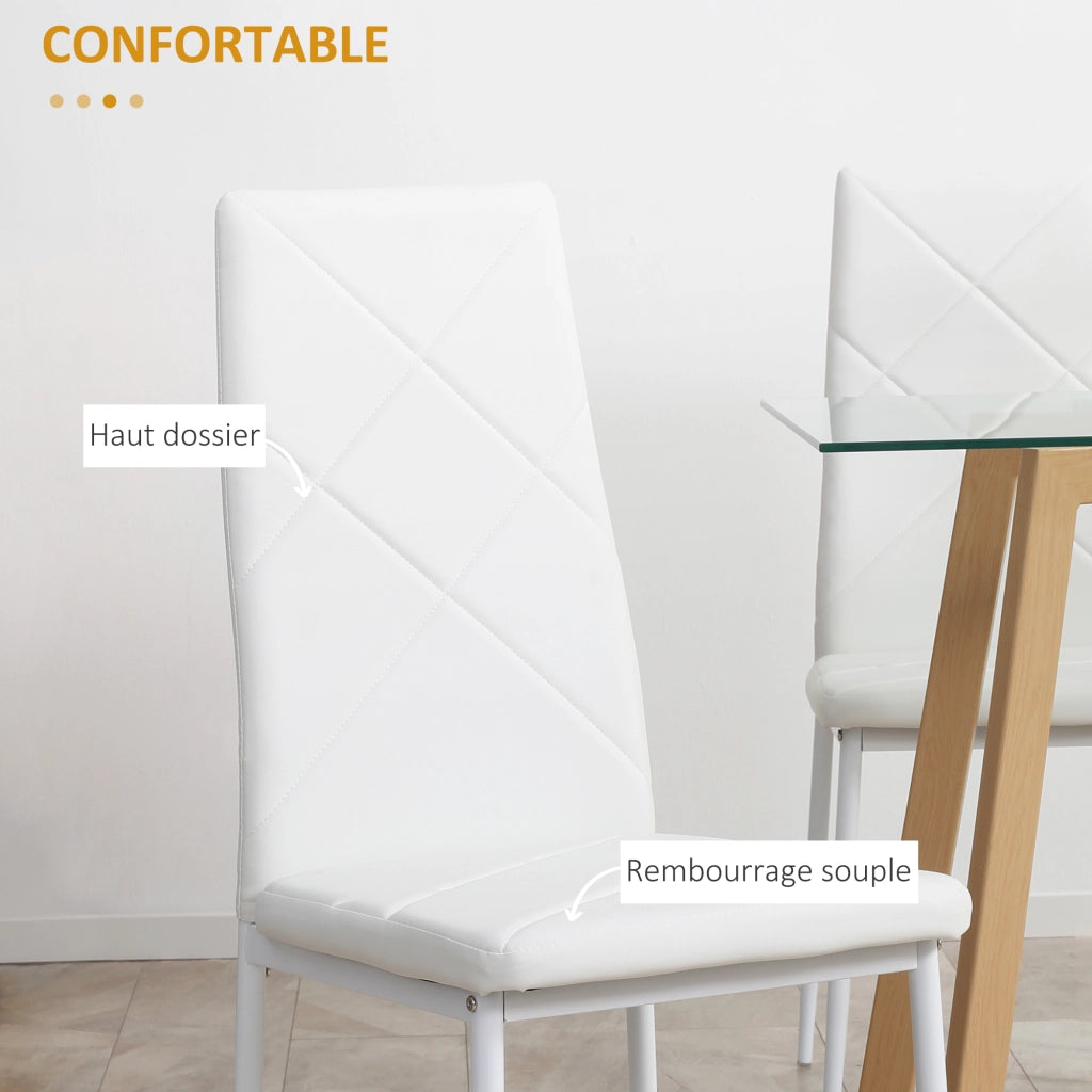 Set 4 Sedie da Pranzo con Schienale Alto ¨C Zephmum ¨C Struttura in Metallo Rivestimento Sintetico Colore Bianco