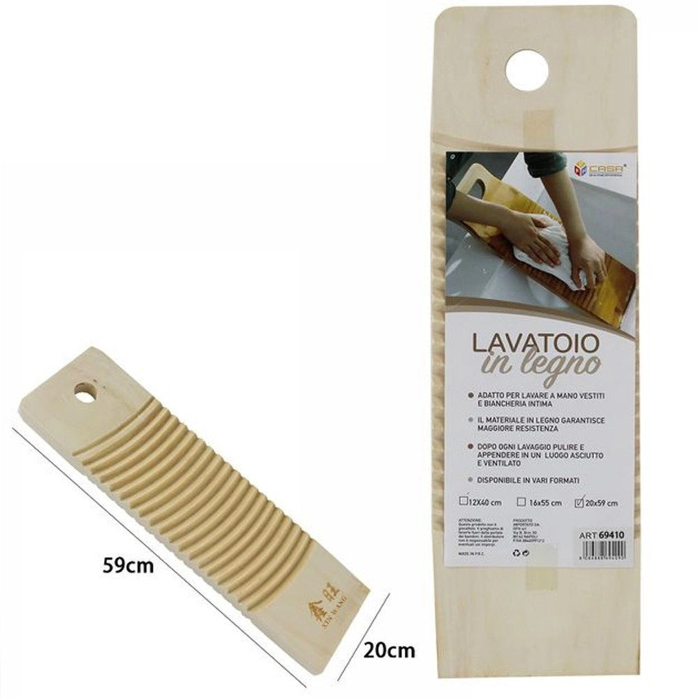 Trade Shop - Tavoletta Rettangolare Legno Lavatoio Lavaggio A Mano Biancheria Viaggio 20x59cm -