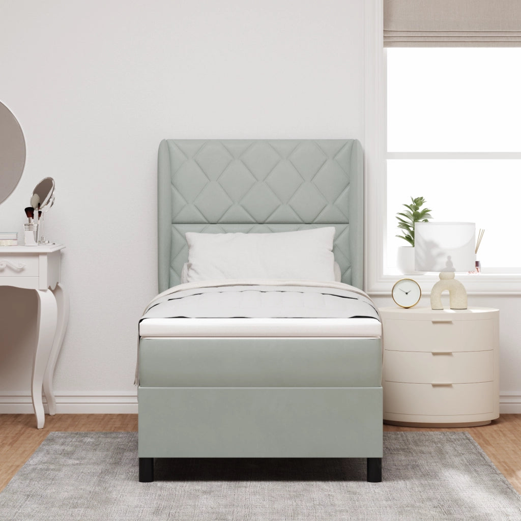 Letto Box Spring con Materasso Grigio Chiaro 90x190 cm in Velluto