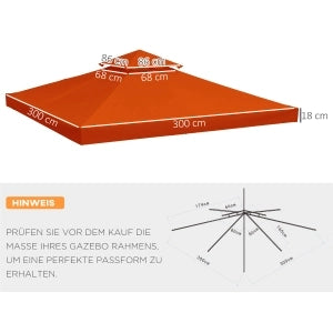 Telo di ricambio per padiglione da giardino 3 x 3 m, poliestere 180 g/m², rosso