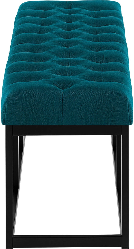 Panca design AMUN in metallo nero opaco e tessuto blu,150 cm