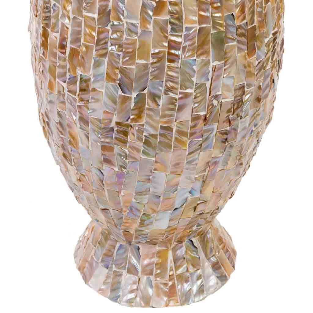 Vaso in madreperla marrone e legno D28x91h cm