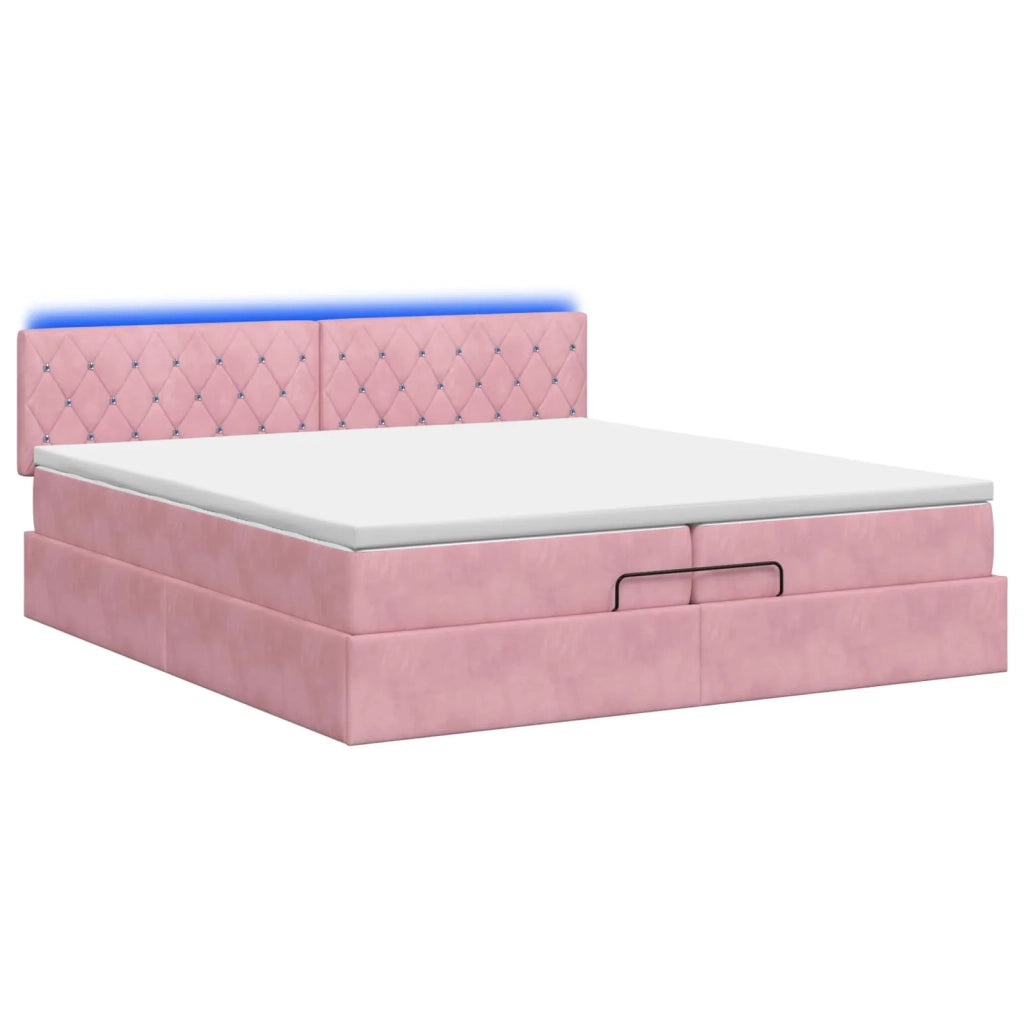 Letto Ottomano con Materasso e LED Rosa 200 x 200 cm Velluto 3457094