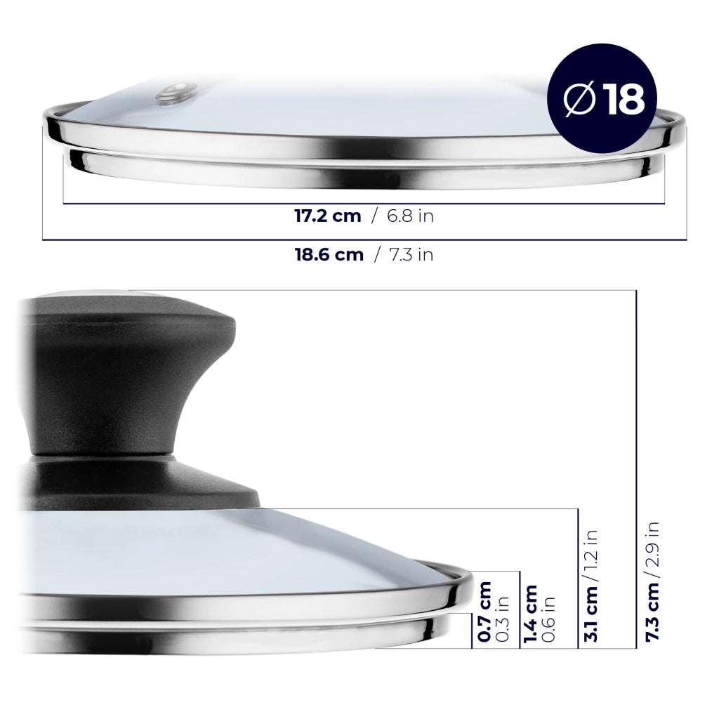 Coperchio in vetro KADAX da 18 cm, universale, resistente al calore, per pentole e padelle.