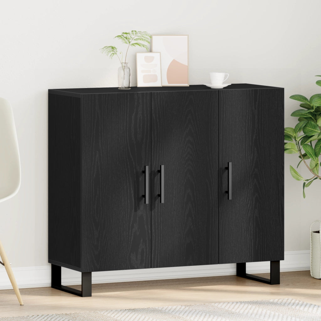 Sideboard  con 3 porte in rovere nero 90x34x80 cm in legno ingegnerizzato