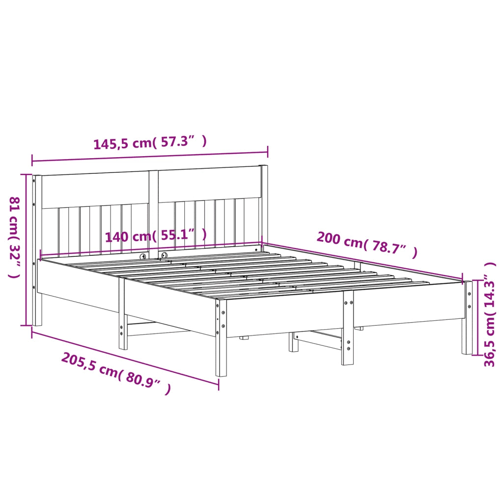 Letto senza Materasso Bianco 140x200 cm Legno Massello di Pino 842647