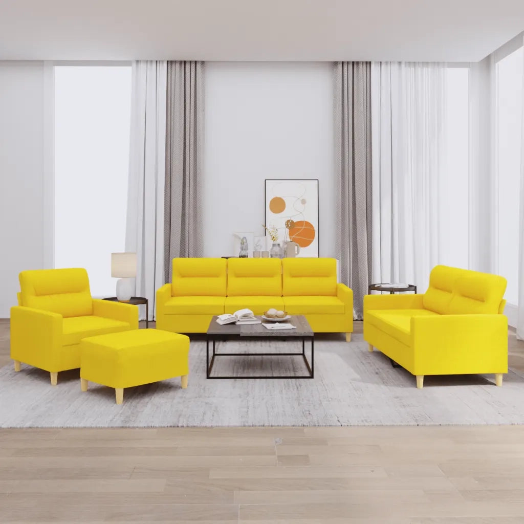 Set di Divani 4 pz con Cuscini Giallo Chiaro in Tessuto 3201549