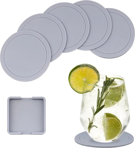 Set di Supporti per Bicchieri Antiscivolo in Silicone - 6 pezzi - Grigio