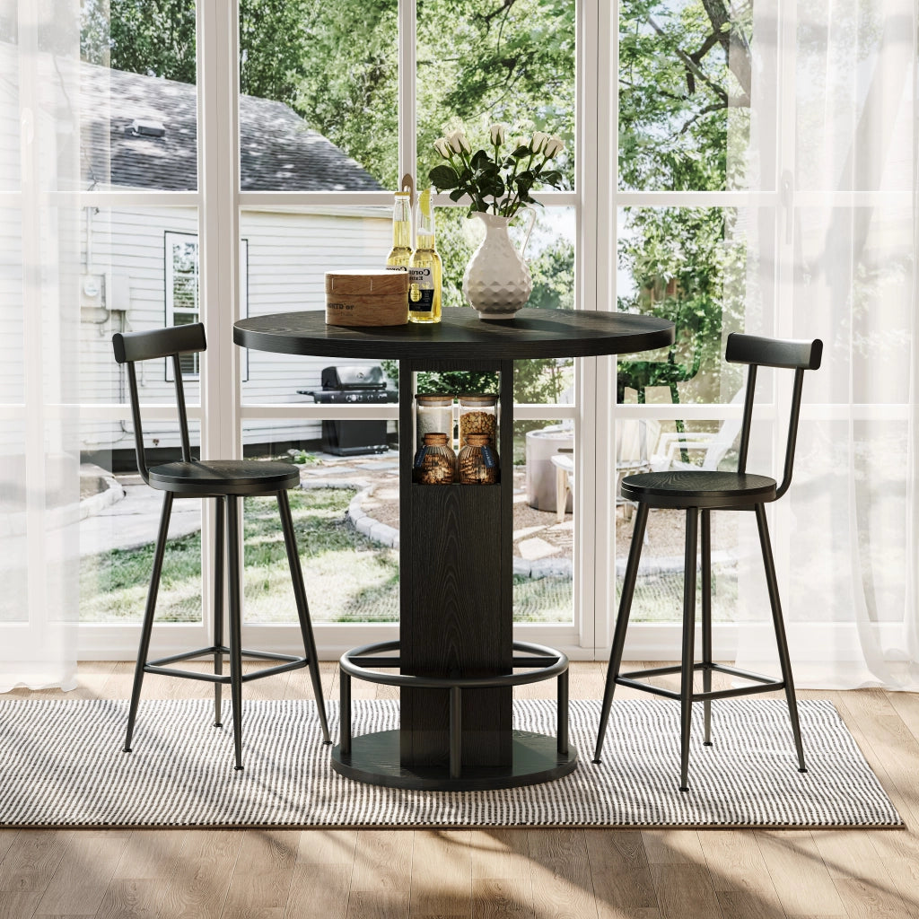 TAVOLO da bar rotondo 80 cm nero Set da 3 pezzi