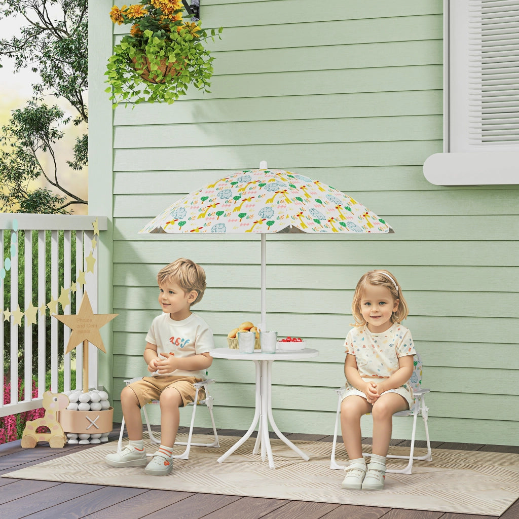 Set Giardino Bambini con 2 Sedie Pieghevoli, Tavolino e Ombrellone ¨C ZephMum ¨C Bianco