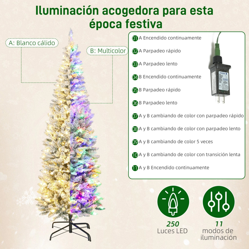 Albero di Natale Stretto 210 cm con Luci LED Bicolori 11 Modi Illuminazione 687 Rami Verde ¨C zephmum ¨C Verde