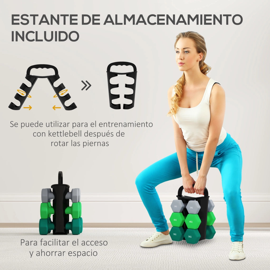 Set Manubri 2x3kg 2x4kg 2x5kg con Supporto ¨C Minimal ¨C Multicolore