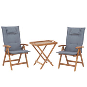 Set da bistrot da giardino Tavolo in legno di acacia 2 sedie con cuscini blu resistente ai raggi UV pieghevole