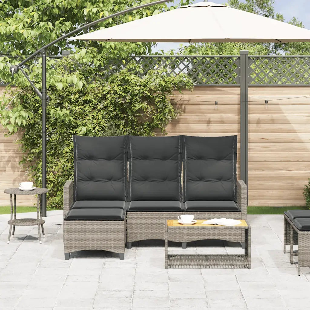 Divano Giardino Reclinabile a L con Cuscini-Sofa da Giardino-Divanetto da esterno Grigio Polyrattan 629973