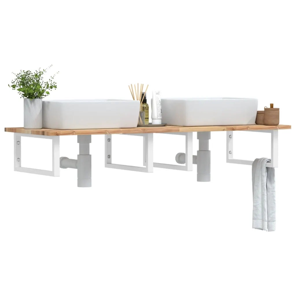 vidaXL Ripiano a Parete per Lavabo in Acciaio e Massello di Acacia