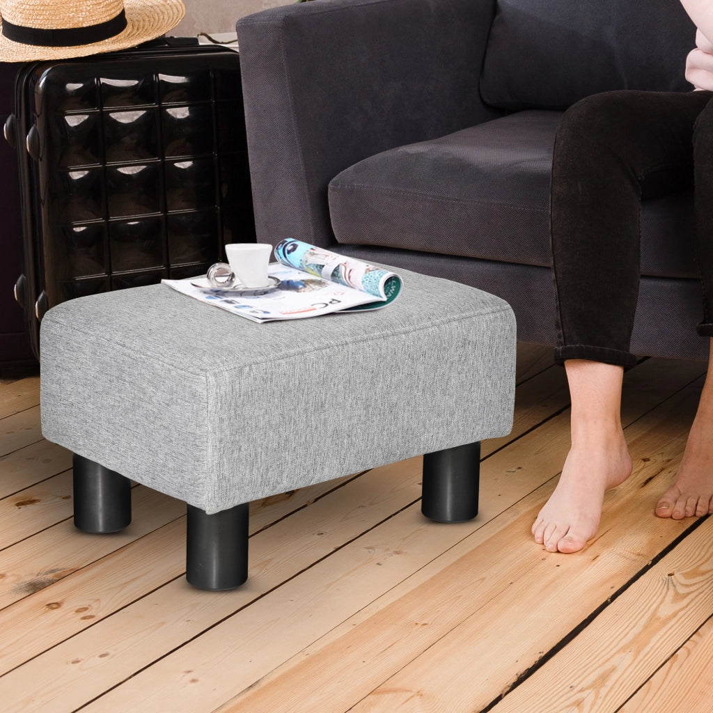 Pouf poggiapiedi rettangolare in lino grigio con struttura stabile, 40x30x24 cm