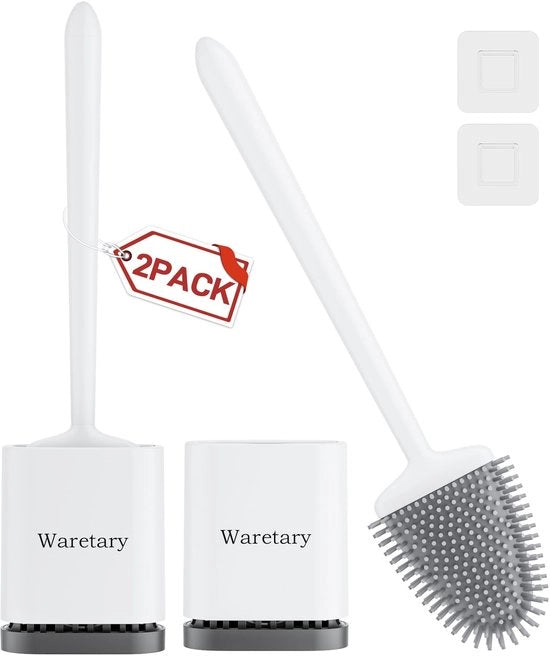 Set di 2 spazzole per il water, spazzola e appoggio per spazzola, testa di spazzola flessibile per una pulizia approfondita, spazzola per il water veloce asciugamento per installazione a parete e uso verticale in bagno (bianco)