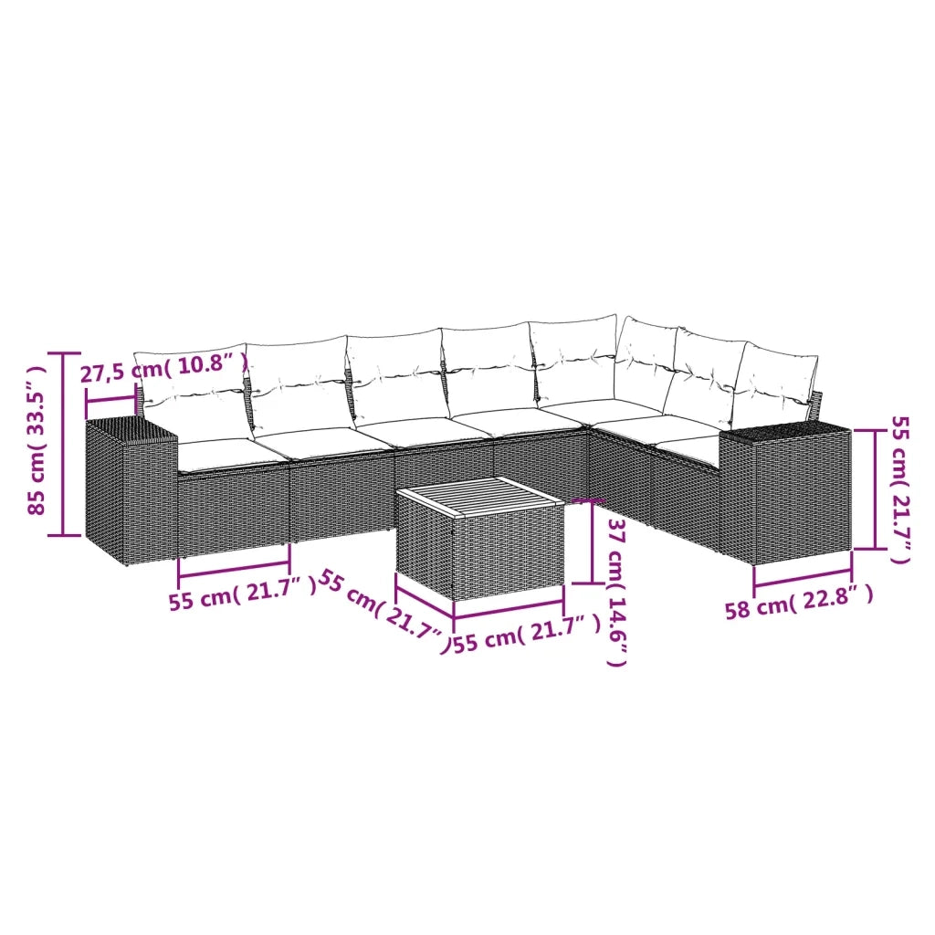 Set Divani da Giardino con Cuscini 8 pz Nero in Polyrattan 3257806