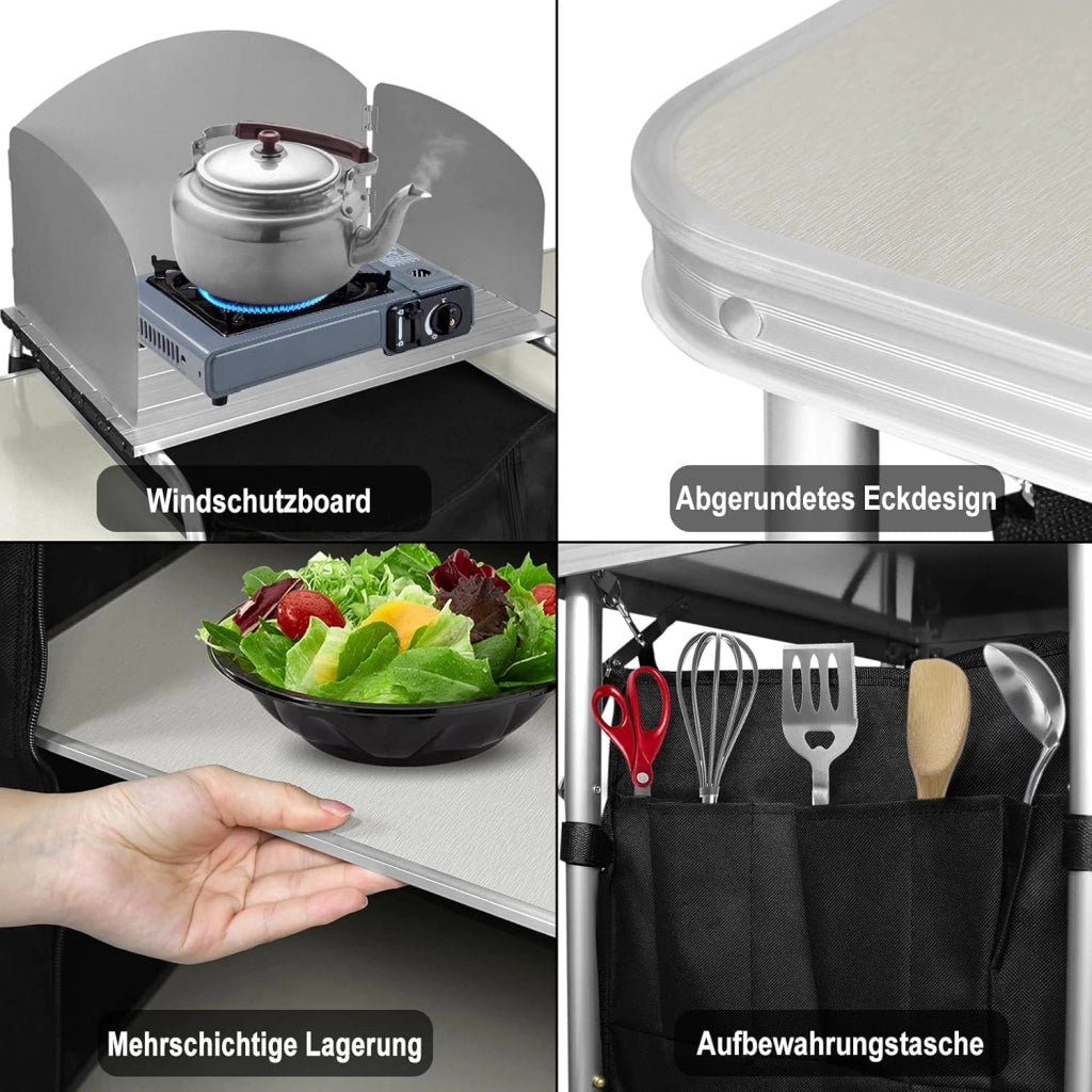 Cucina da campeggio pieghevole armadio da campeggio con struttura in alluminio e scomparti portaoggetti, da cucina, da campeggio, per attività all'aperto, campeggio, cucina
