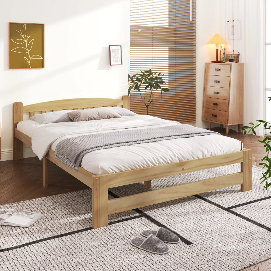LETTO matrimoniale 140x200 cm in legno massello di pino naturale con testiera