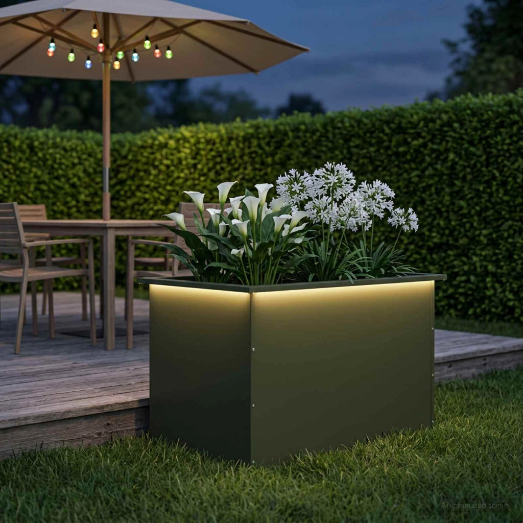 Fioriera da giardino con LED Verde Oliva 50 x 80 x 48 cm 8008216