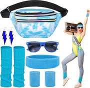 Costume da donna con accessori anni '80-'90 - cintura - occhiali - cuffia - protezioni polsiere - calze per gambe - orecchini