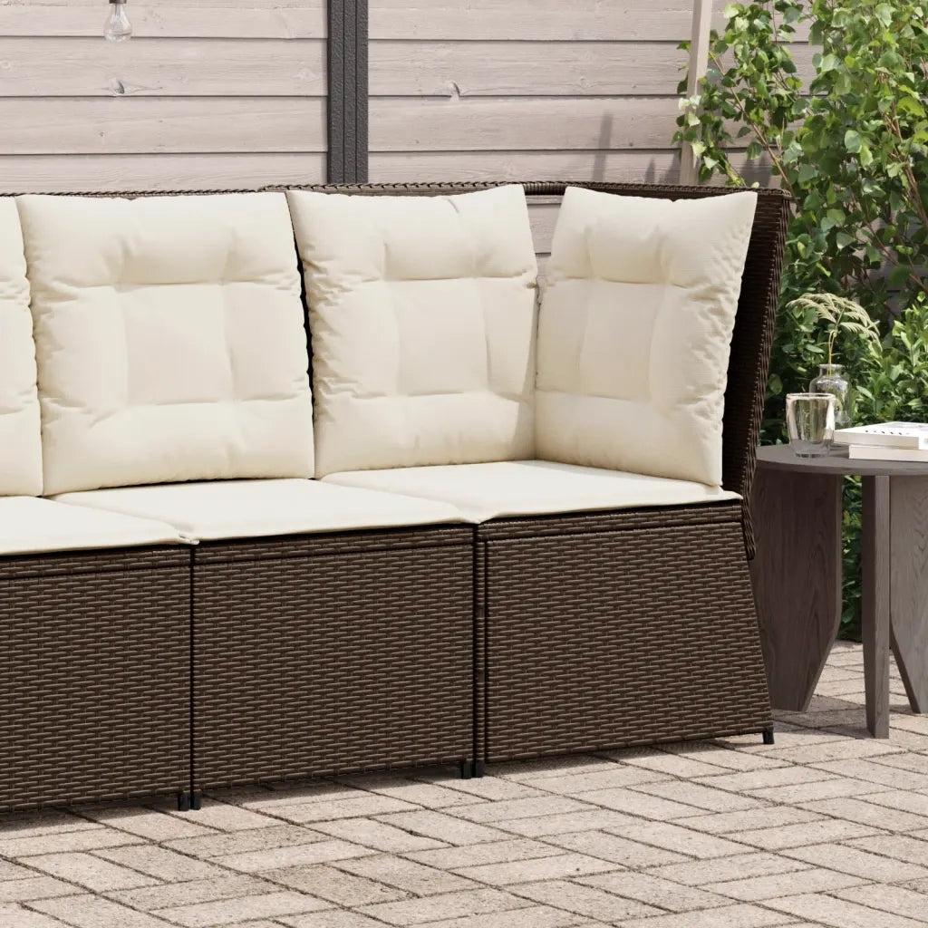 Divano Angolare da Giardino con Cuscini-Sofa da Giardino-Divanetto da esterno in Polyrattan Marrone 395851