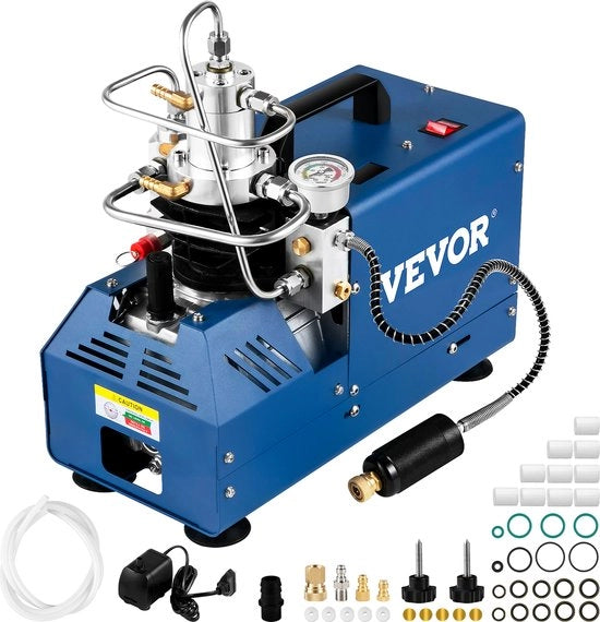 Compressore ad aria elettrico 1800 W - pompa aria ad alta pressione 4500 PSI - stop aria manuale con raffreddamento ad acqua e display temperatura LED - per bombole da sub, serbatoio paintball
