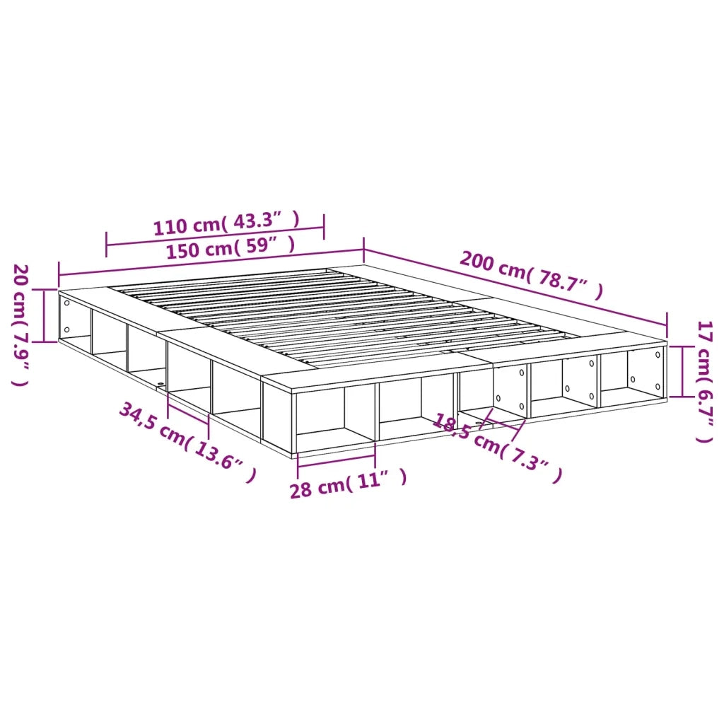 Letto matrimoniale | Letto per adulti | Giroletto Grigio Sonoma 150x200 cm in Legno Multistrato