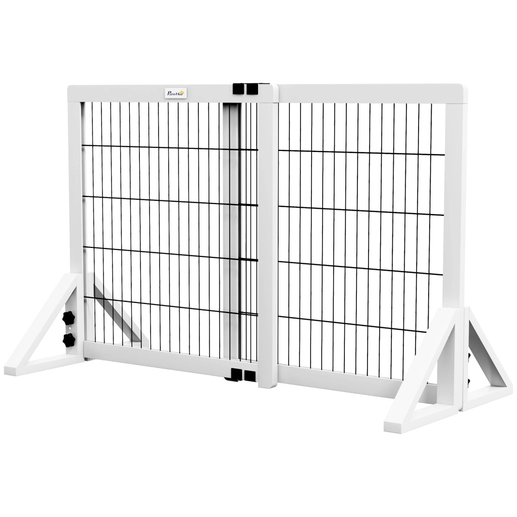 Barriera per cani 2 pannelli regolabile ¨C zephmum ¨C legno acciaio bianco 63-106 cm