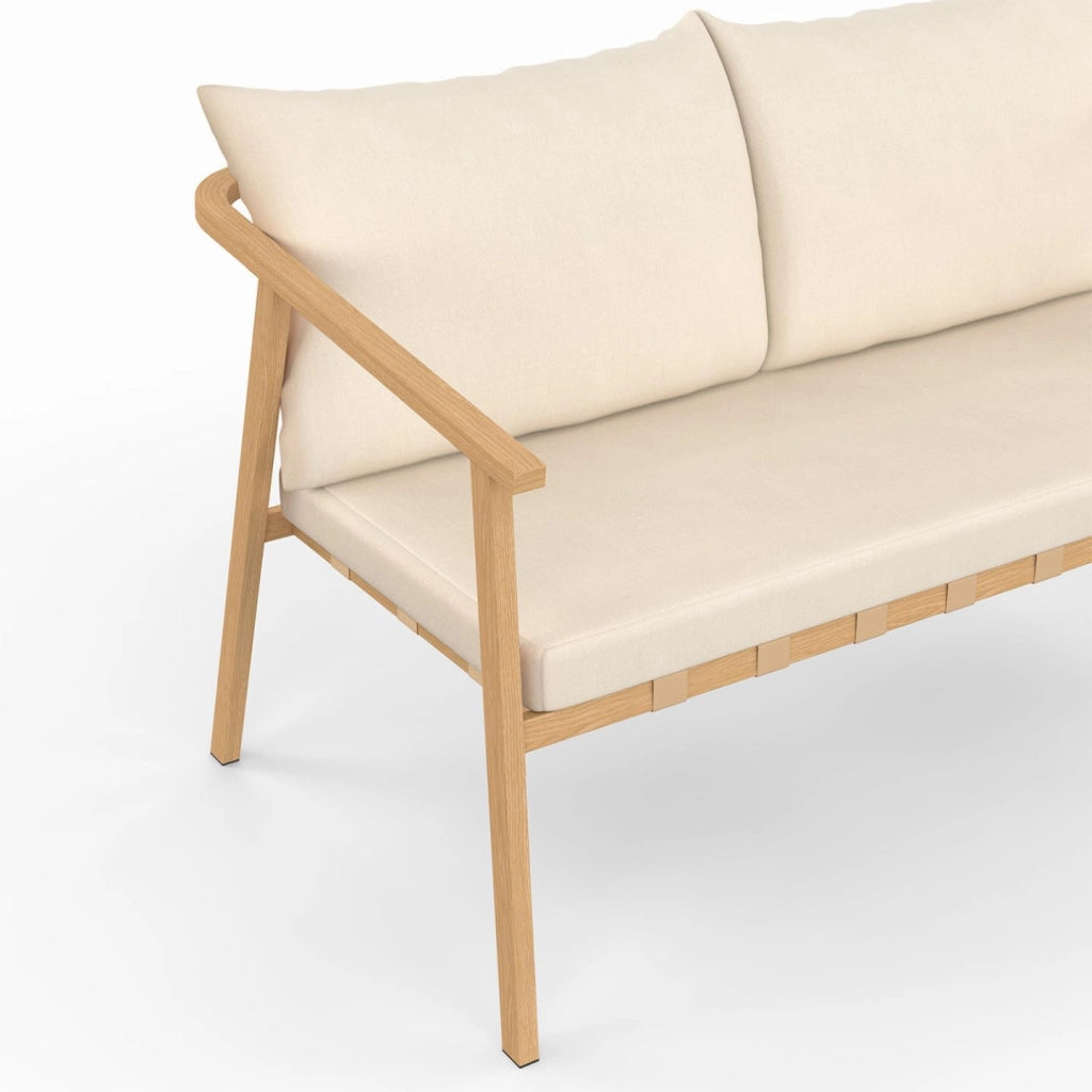 Set di mobili da Giardino Bassi Malta, 4 posti, Struttura in Metallo Effetto Legno, Strisce e Cuscini Beige